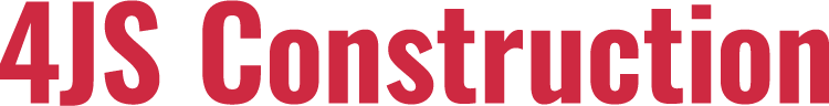 A red and white logo 4JS Construction