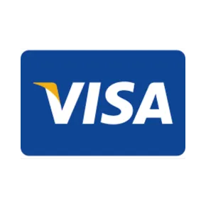 The visa logo is blue and white with a yellow arrow.