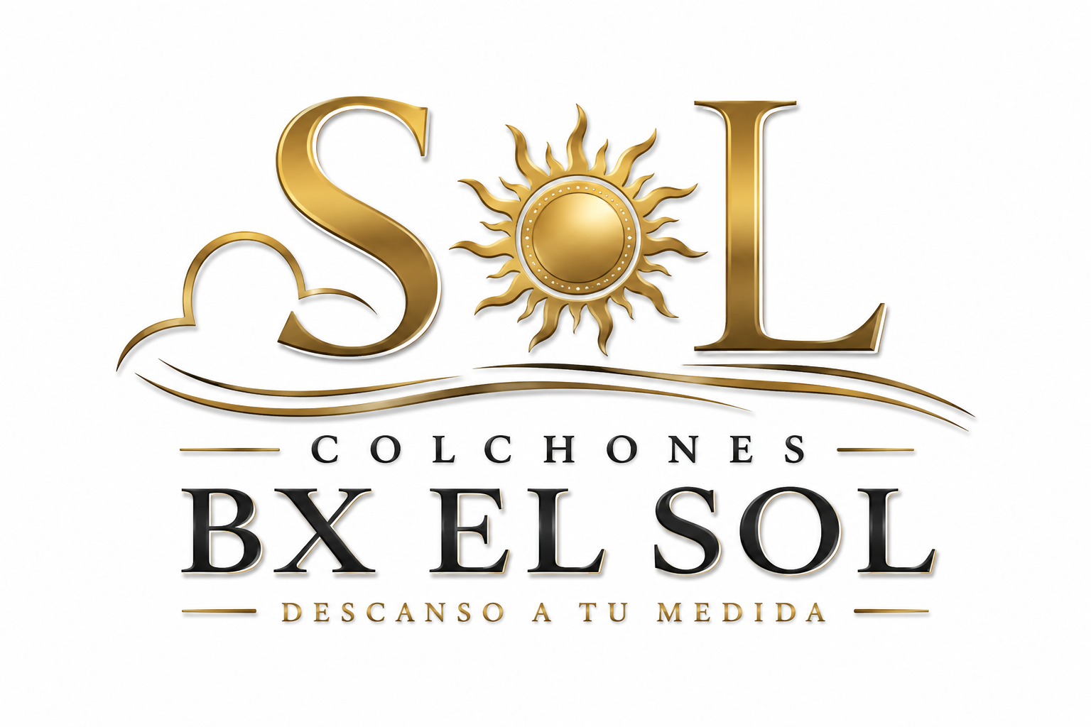 Logo for Colchones BX El Sol with gold sun and black text, “Descanso a tu medida” tagline