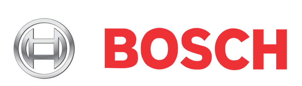Bosch logo with a silver emblem and red text.