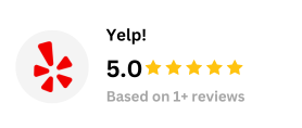 Yelp logo with 5.0 rating and five stars. Based on 1+ reviews.