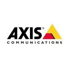 Logo for Axis Communications, a black wordmark with a yellow and red triangle.