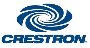 Crestron logo: Blue swirling vortex above the word 