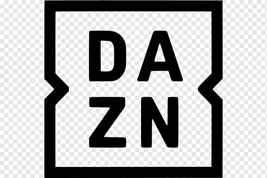 DAZN logo, black text within a square frame, with notches on the sides.