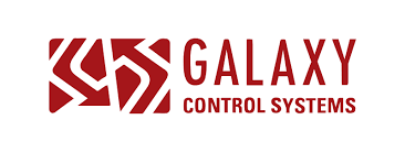 Logo for Galaxy Control Systems in red and white.