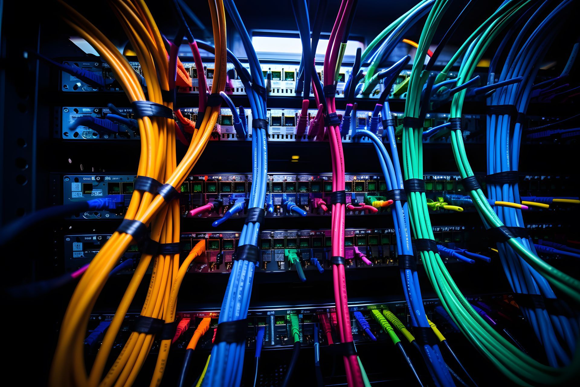 Technician installing structured network cabling in a New York City office
