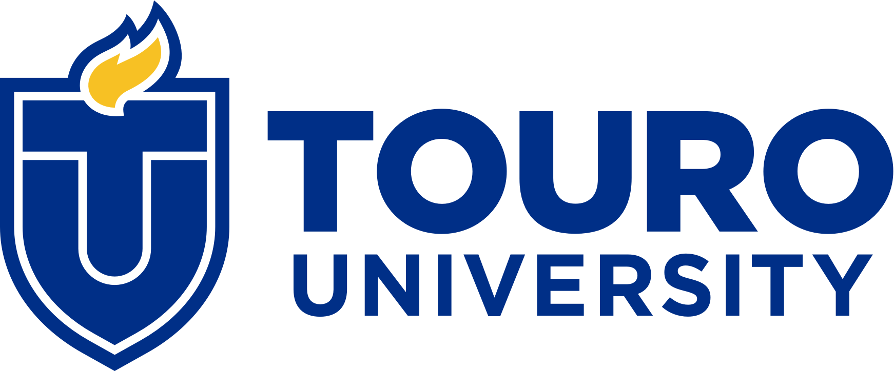 Touro University logo: blue shield with 