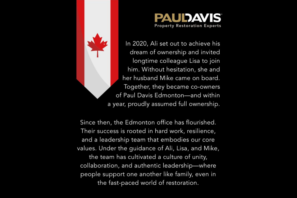 Text about Paul Davis company. Includes a Canadian flag.