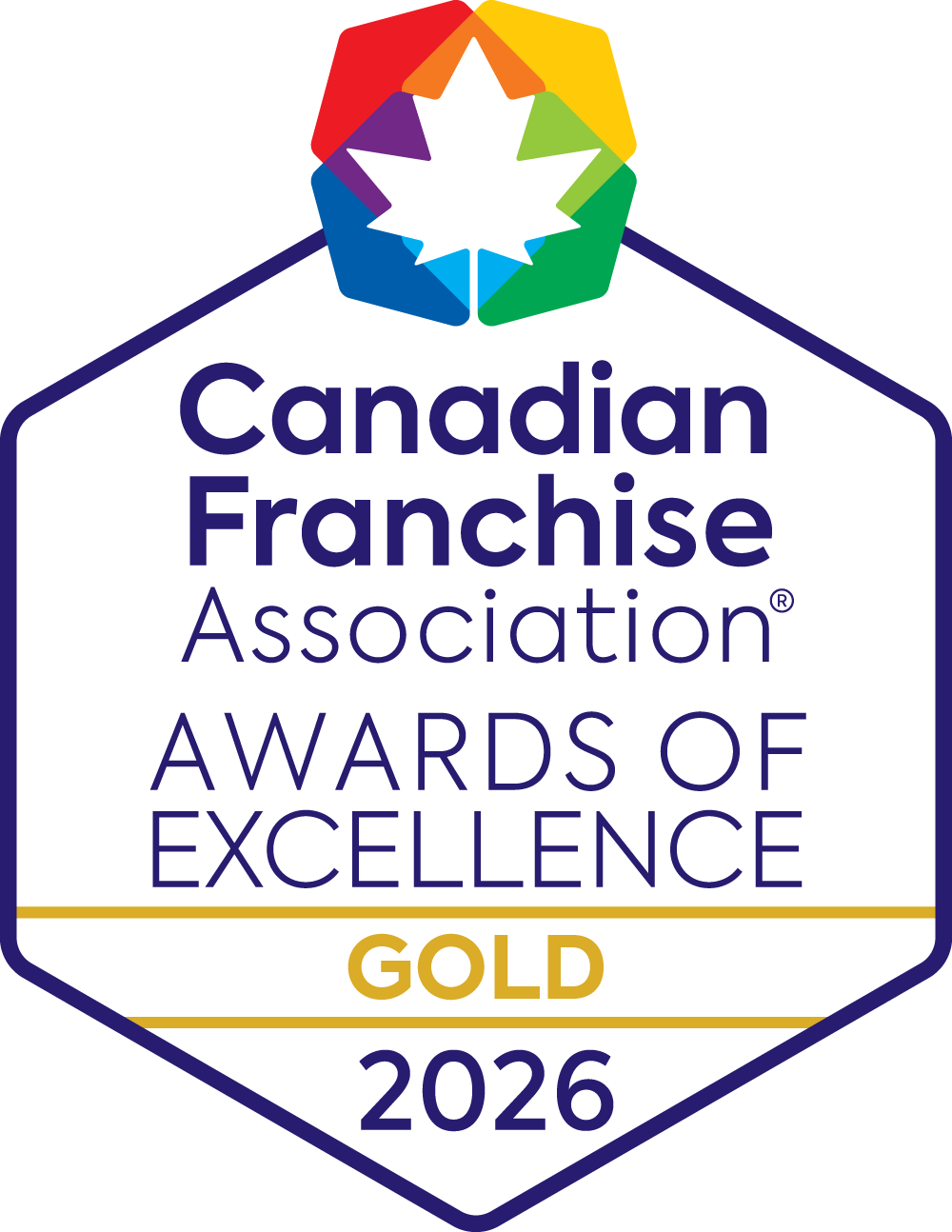 Canadian Franchise Association Awards of Excellence Gold 2026 logo in purple and gold