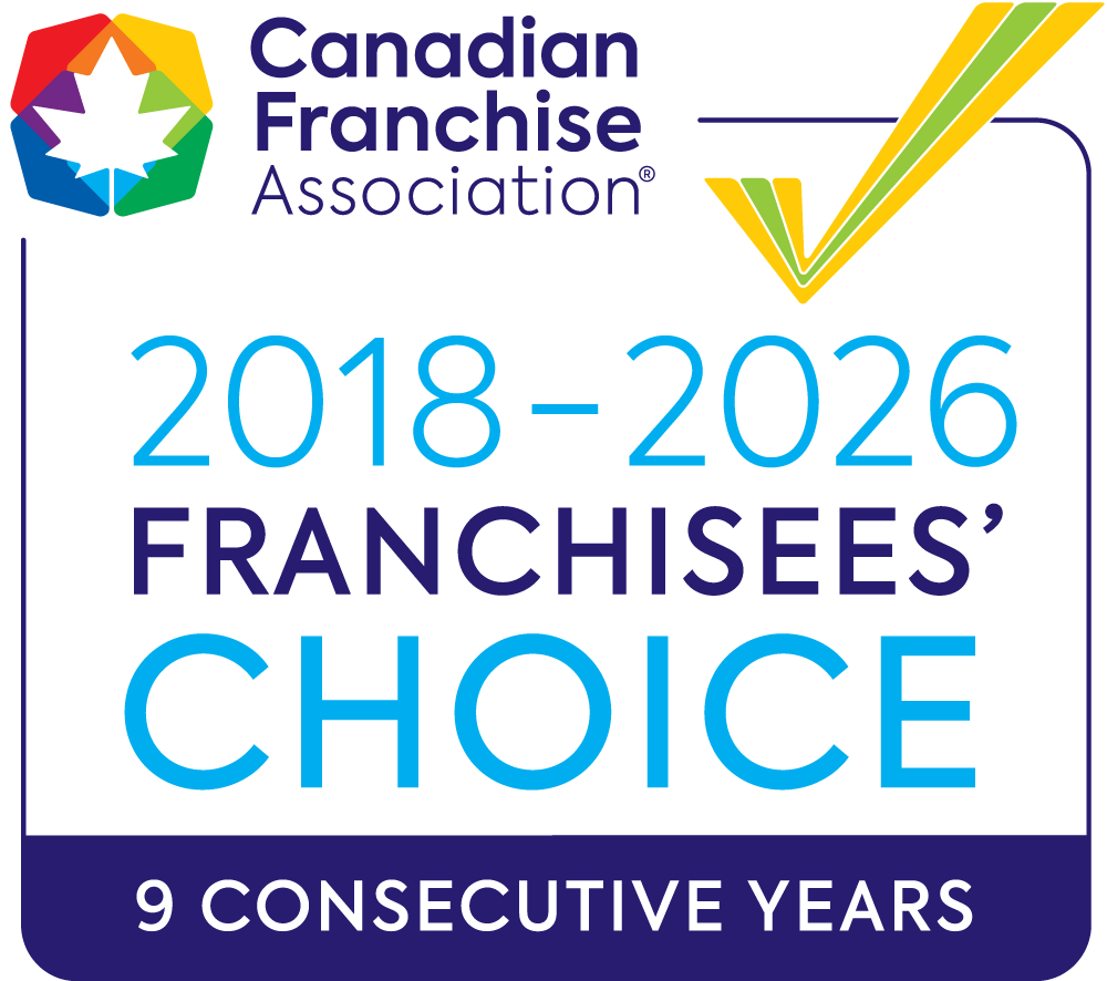 Canadian Franchise Association badge: 2018–2026 Franchisees’ Choice, 9 consecutive years in blue and gold.