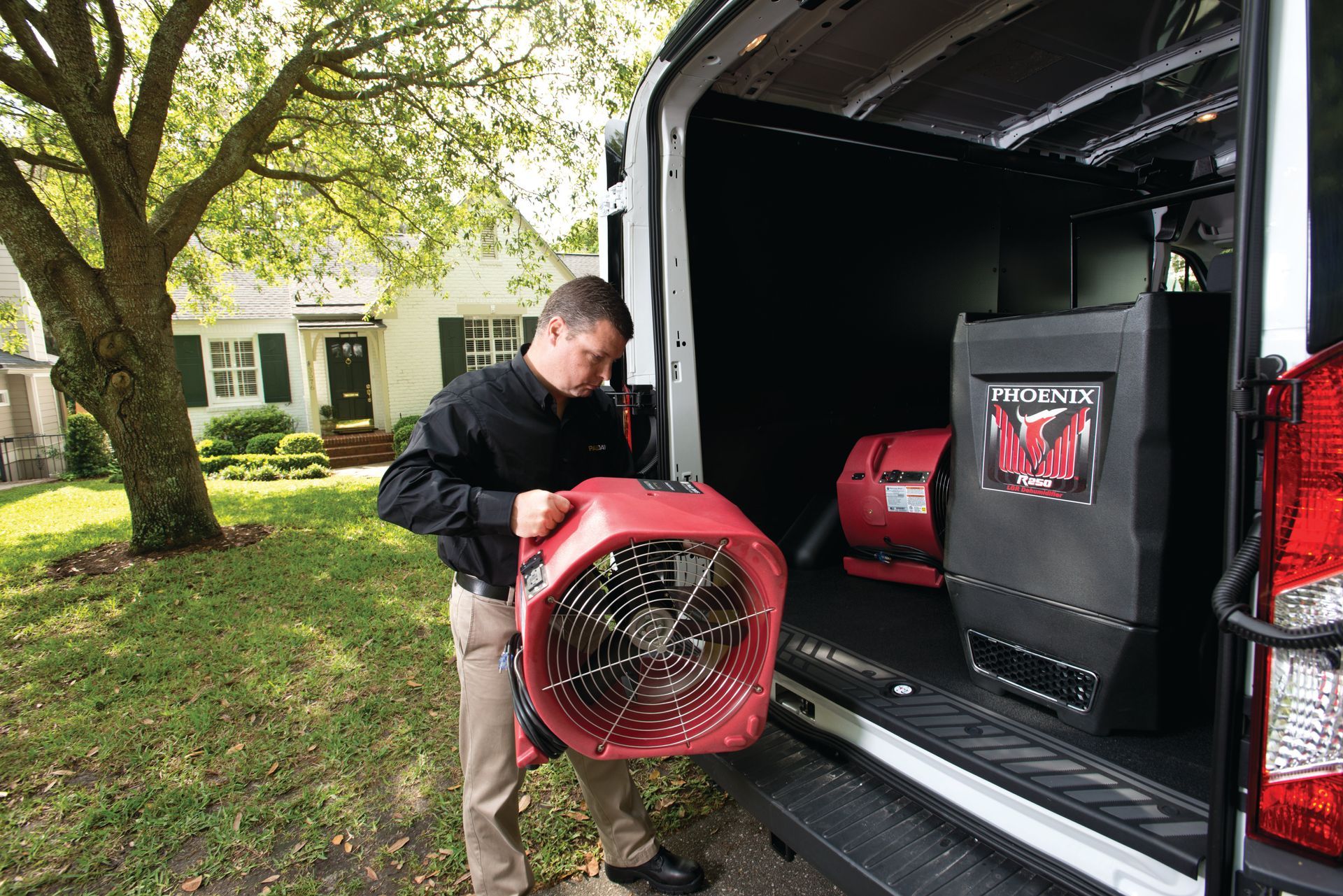 Residential air mover for flood damage 