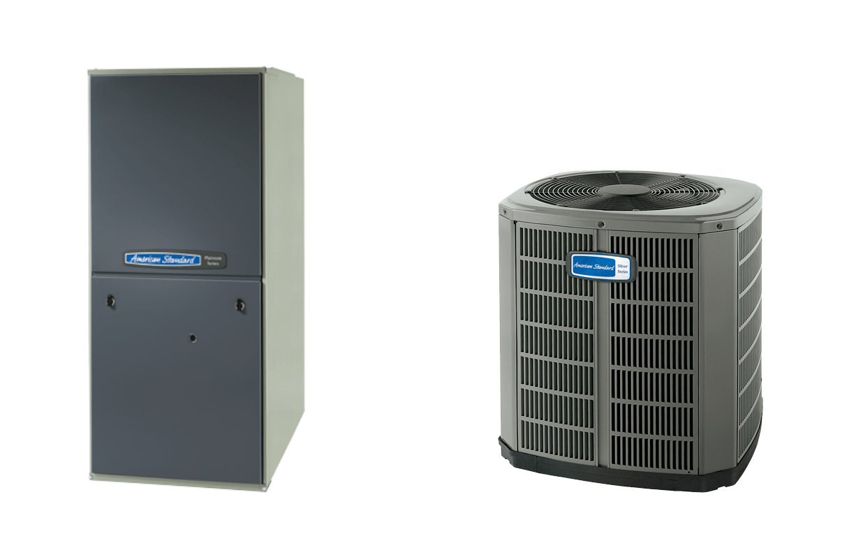 A silver american standard air conditioner on a white background