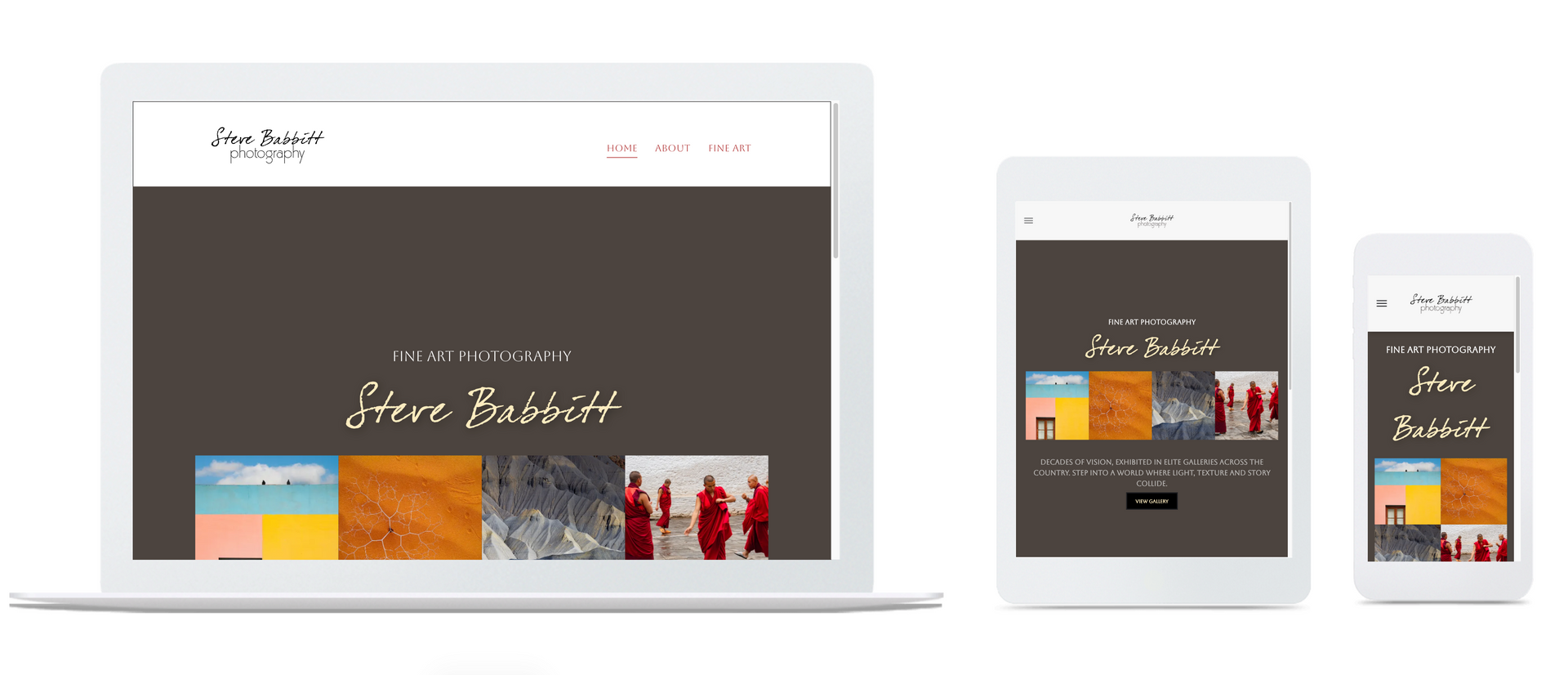 Responsive website mockup on laptop, tablet, and phone with colorful home page design