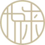 Beige circular logo with stylized Chinese characters inside