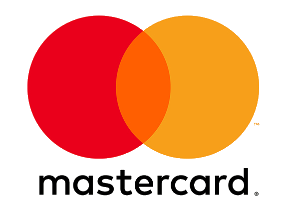 Mastercard logo with overlapping red and orange circles and black lowercase text