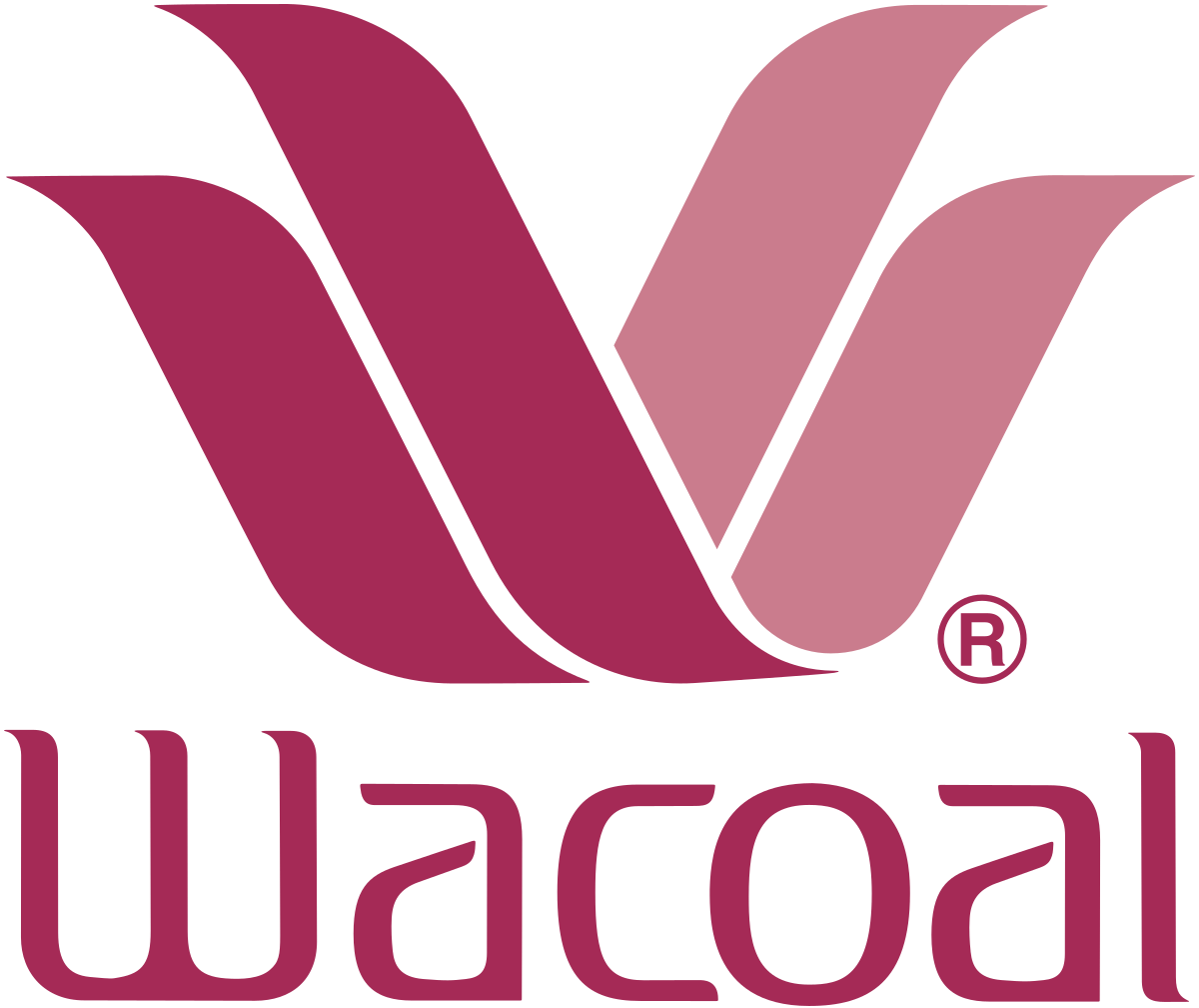 Wacoal logo in burgundy and pink with stylized winged W mark
