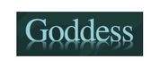 “Goddess” in teal text on a dark background with a mirrored reflection effect