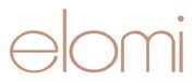 Beige “elomi” logo on a white background
