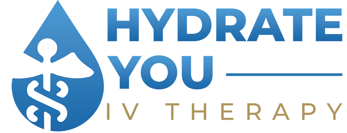 A blue logo for hydrate you iv therapy