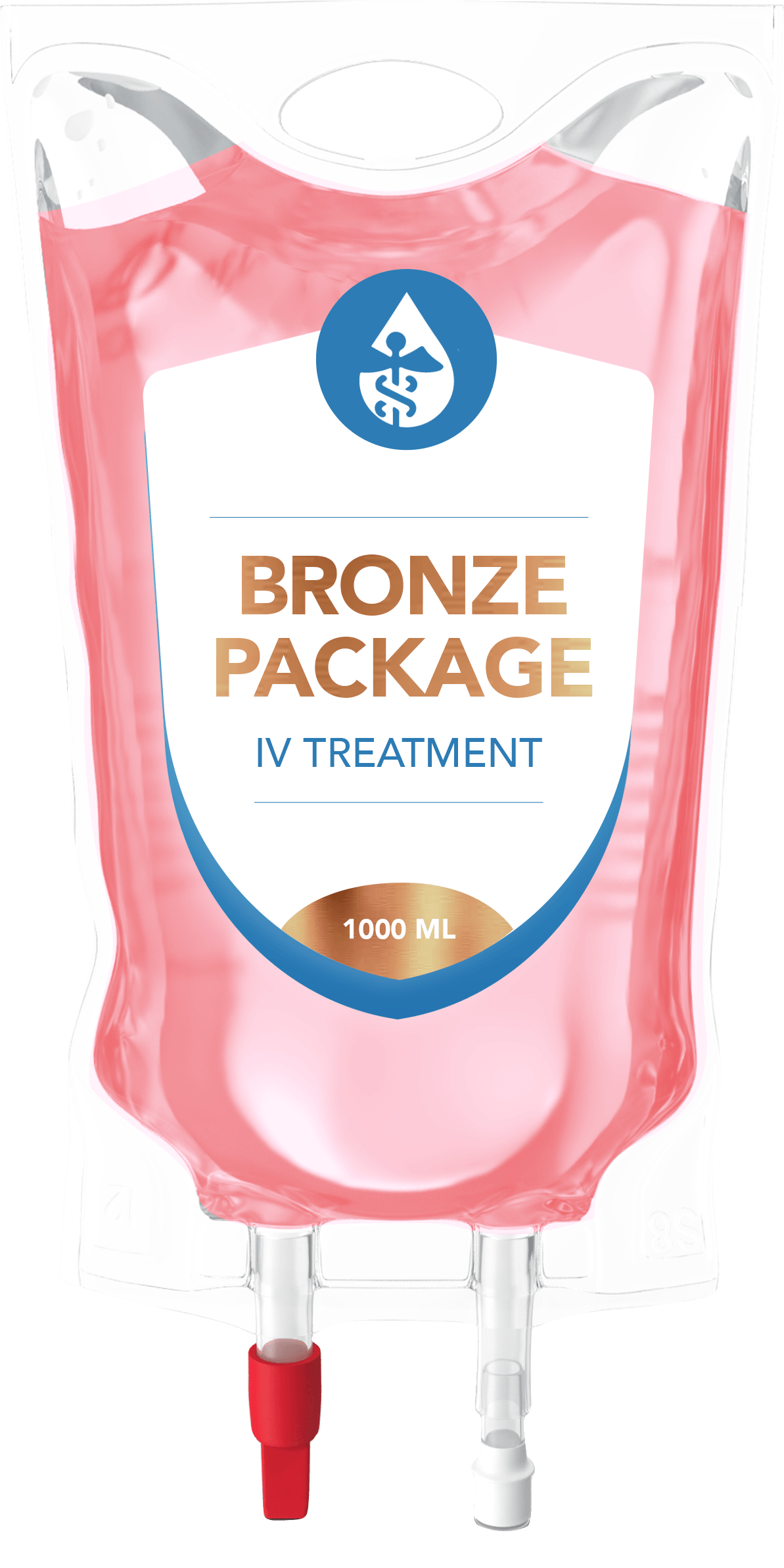 A pink bag with the words `` bronze package iv treatment '' on it.