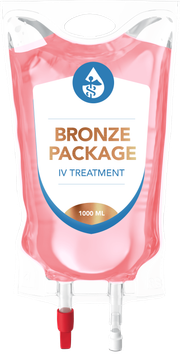 A pink bag with the words `` bronze package iv treatment '' on it.