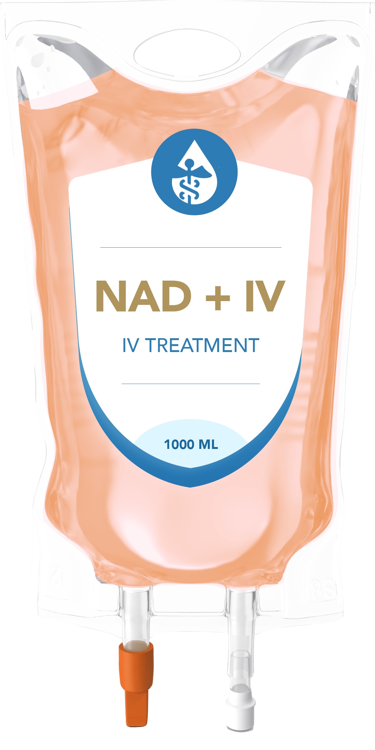 A bag of nad + iv iv treatment on a white background.