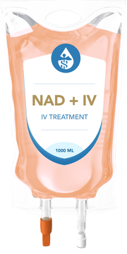 A bag of nad + iv iv treatment on a white background.