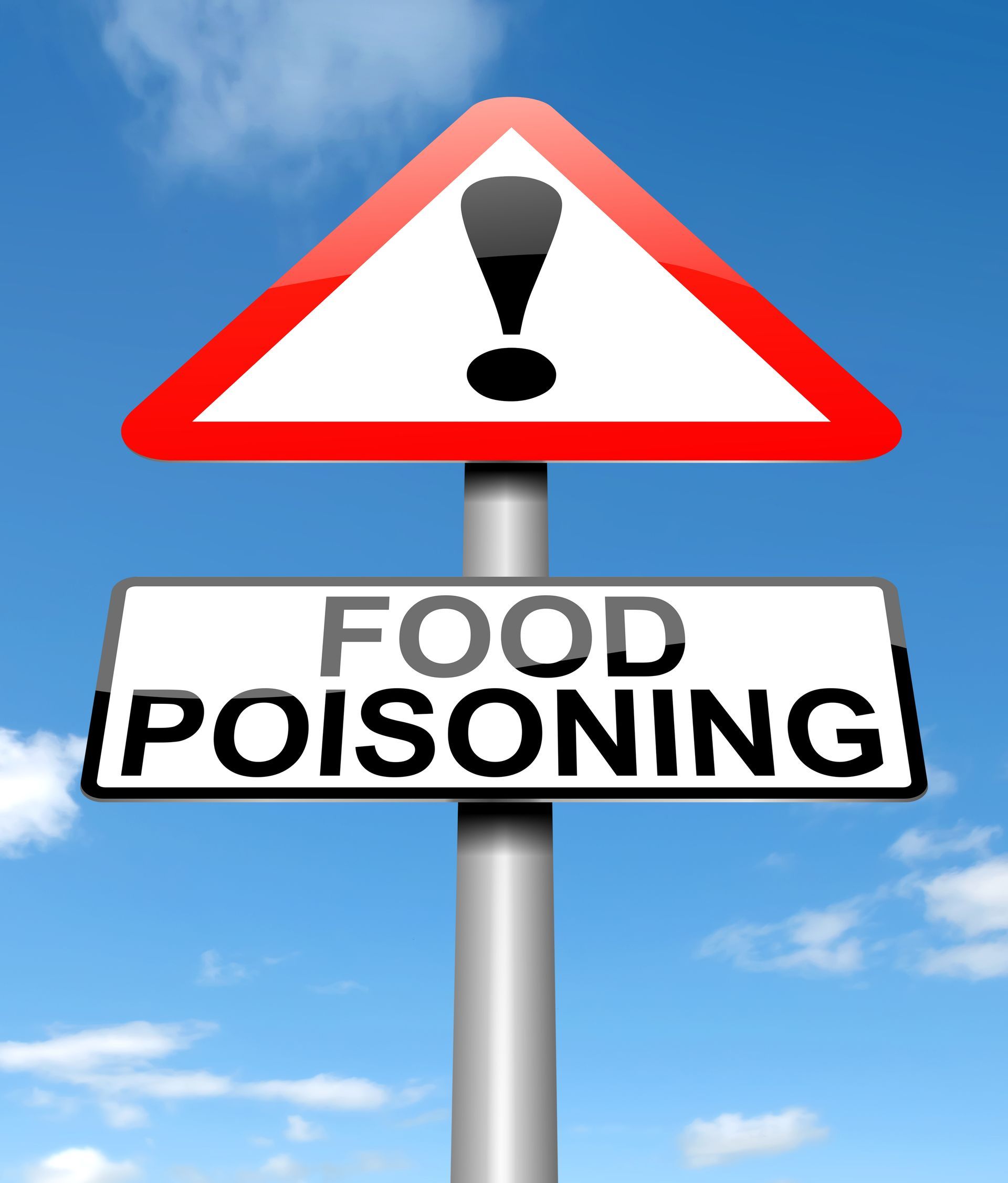 A red and white sign that says food poisoning