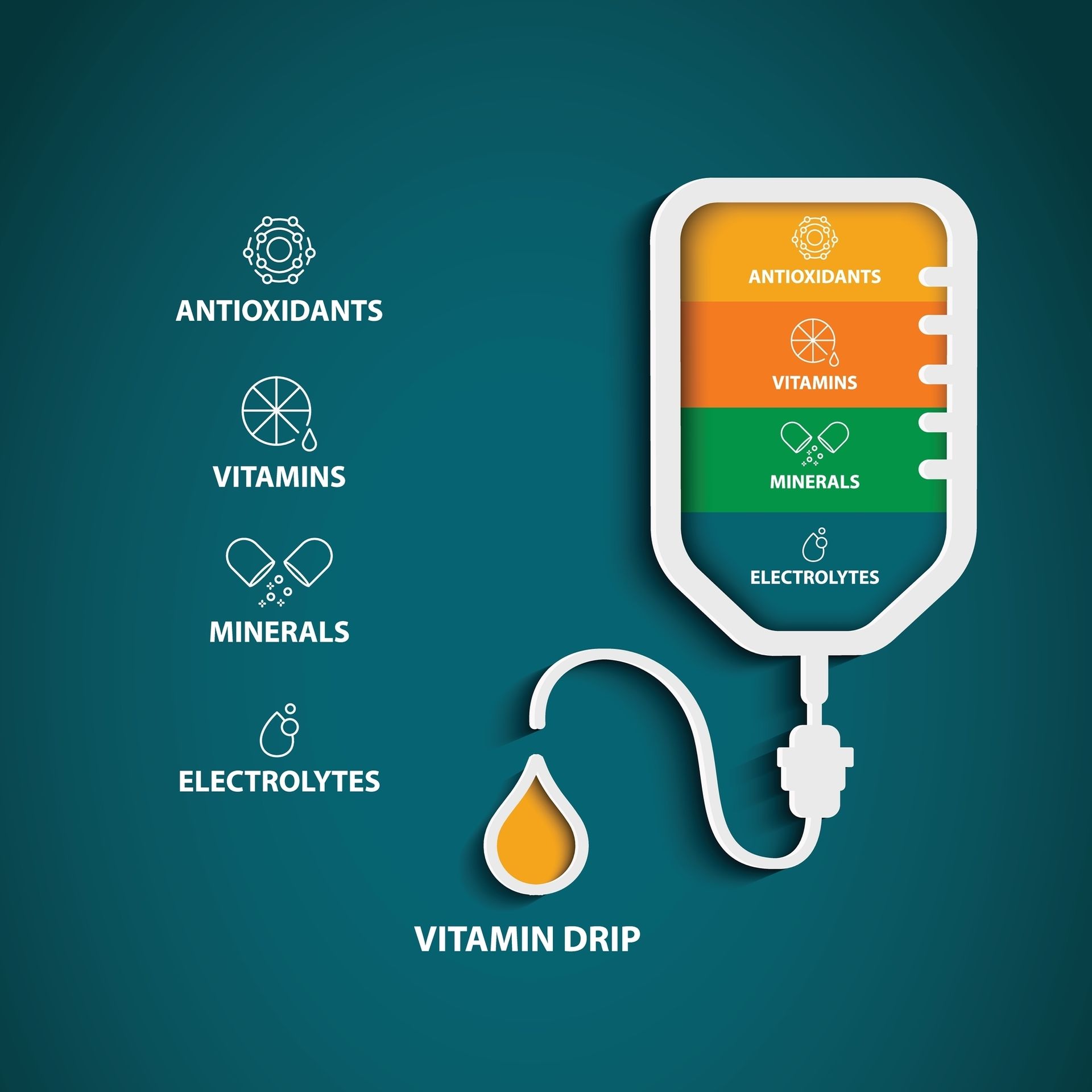 An illustration of a vitamin drip on a blue background
