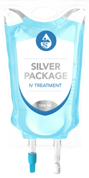 A bag of silver package iv treatment is shown on a white background.