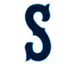 American football logo with a ball, bold text, and stars in dark blue and white