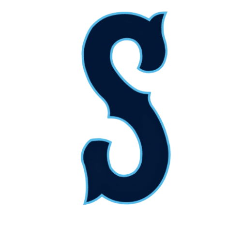 American football logo with a ball, bold text, and stars in dark blue and white
