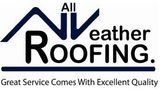 All Weather Roofing logo with blue and black text and the slogan &ldquo;Great Service Comes With Excellent Quality&rdquo;
