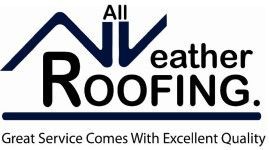 All Weather Roofing logo with blue and black text and the slogan &ldquo;Great Service Comes With Excellent Quality&rdquo;