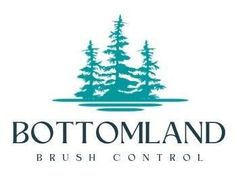 Bottomland Brush Control logo with teal pine trees and black text on white background