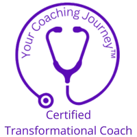 Purple logo with stethoscope and text “Your Coaching Journey” and “Certified Transformational Coach”