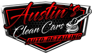 Logo for Austin's Clean Cars: a black and red hexagon with text and a polishing tool.