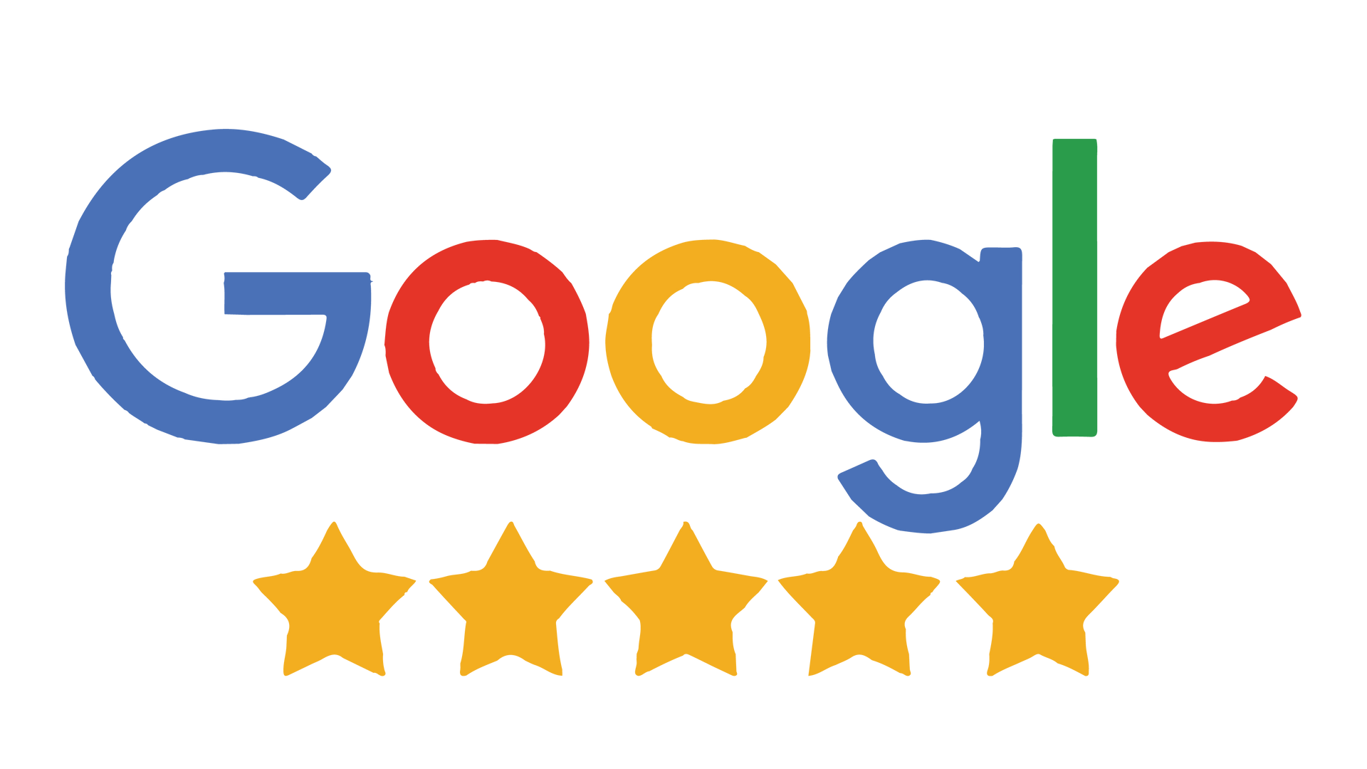 Google logo with five gold stars.