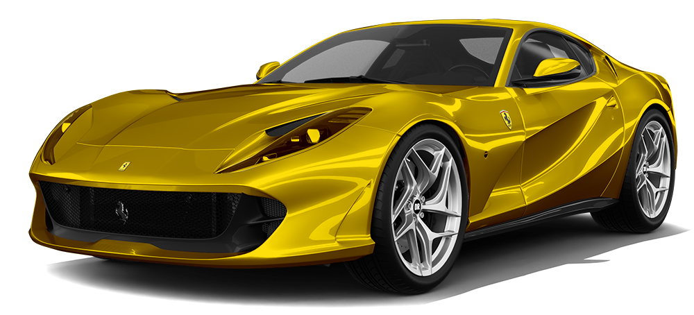 A gold and white ferrari on a white background.