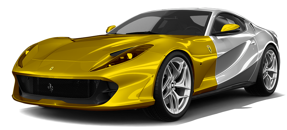A gold and white ferrari on a white background.