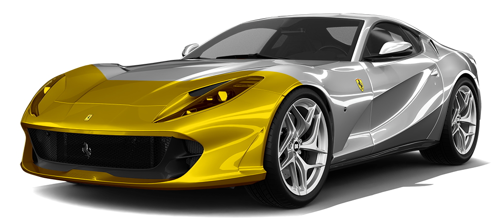 A white and gold ferrari on a white background.