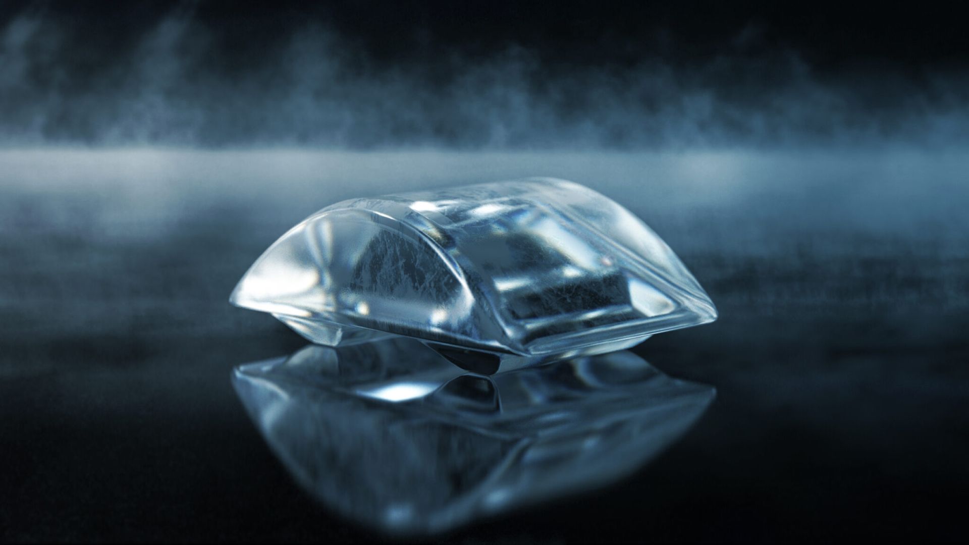 A Single Ice Cube Is Sitting On A Table With Smoke Coming Out Of It — Eureka Water & Filtration In Mount St John, QLD