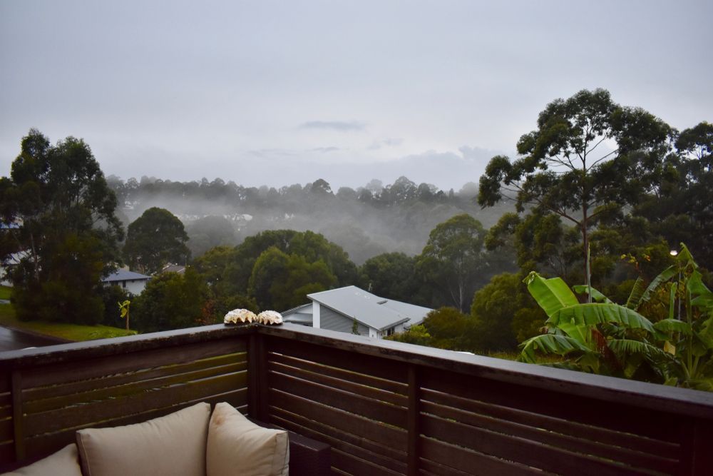 A Balcony With a View of Trees and Houses on a Rainy Day — Wilson's House Restumping in Goonellabah, NSW