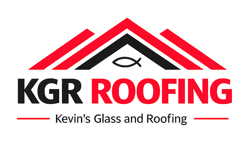 KGR Roofing logo with red and black roof graphic and the text &ldquo;Kevin&rsquo;s Glass and Roofing&rdquo;