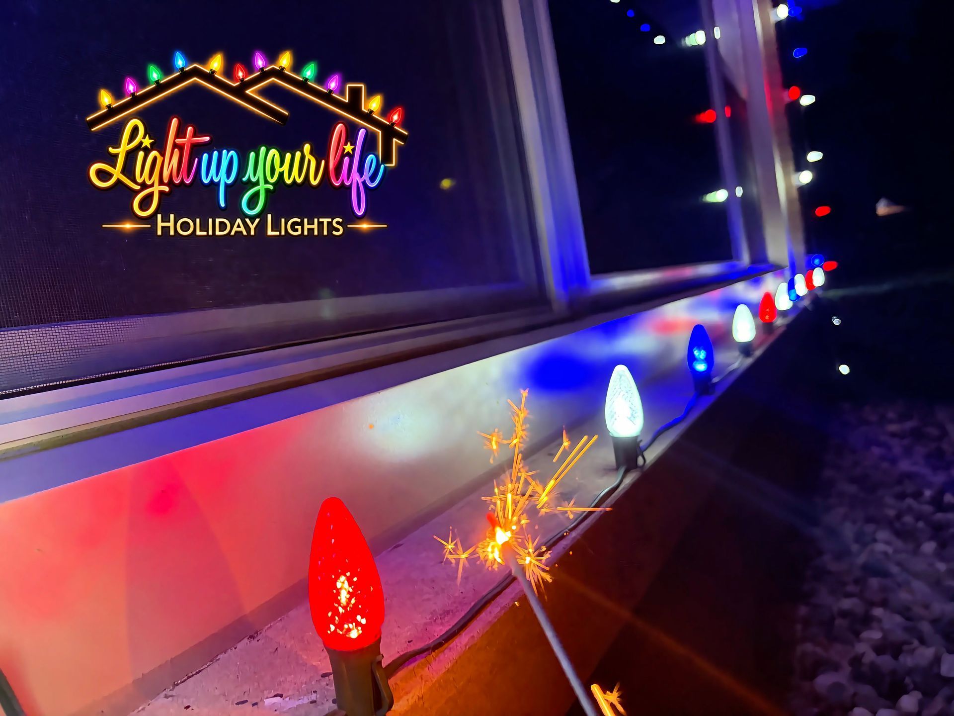Red white and blue c9 bulbs installed for a 4th of July commercial event in michigan. 