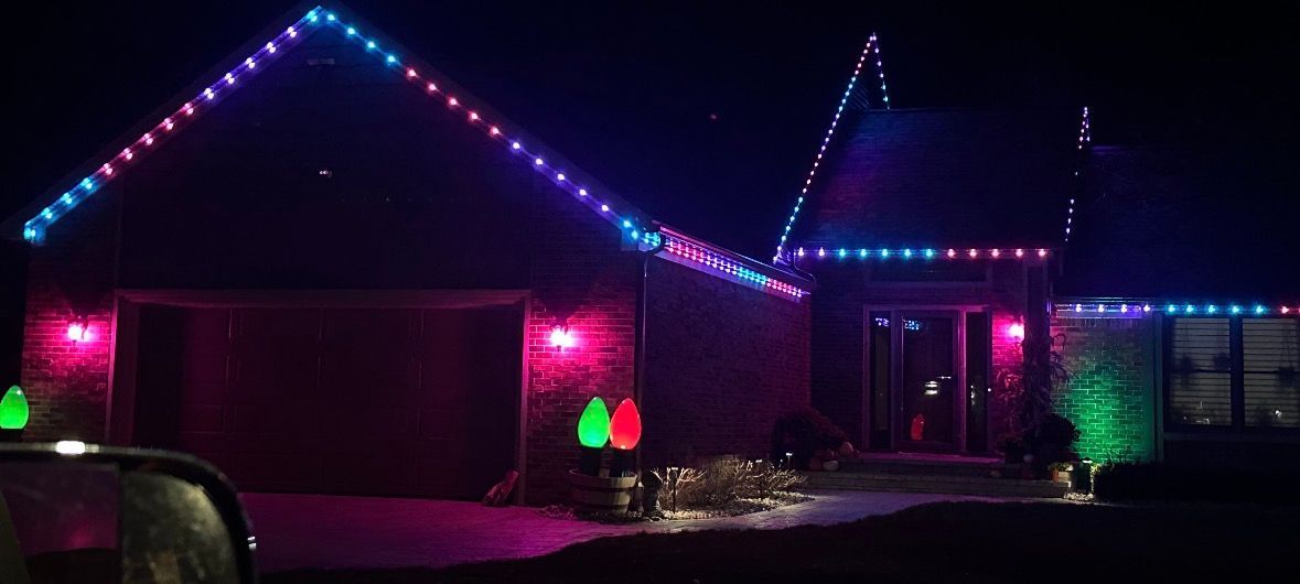teal purple and pink permanent lighting for downtown michigan. inception. blue hopper. best lighting installers in michigan. 