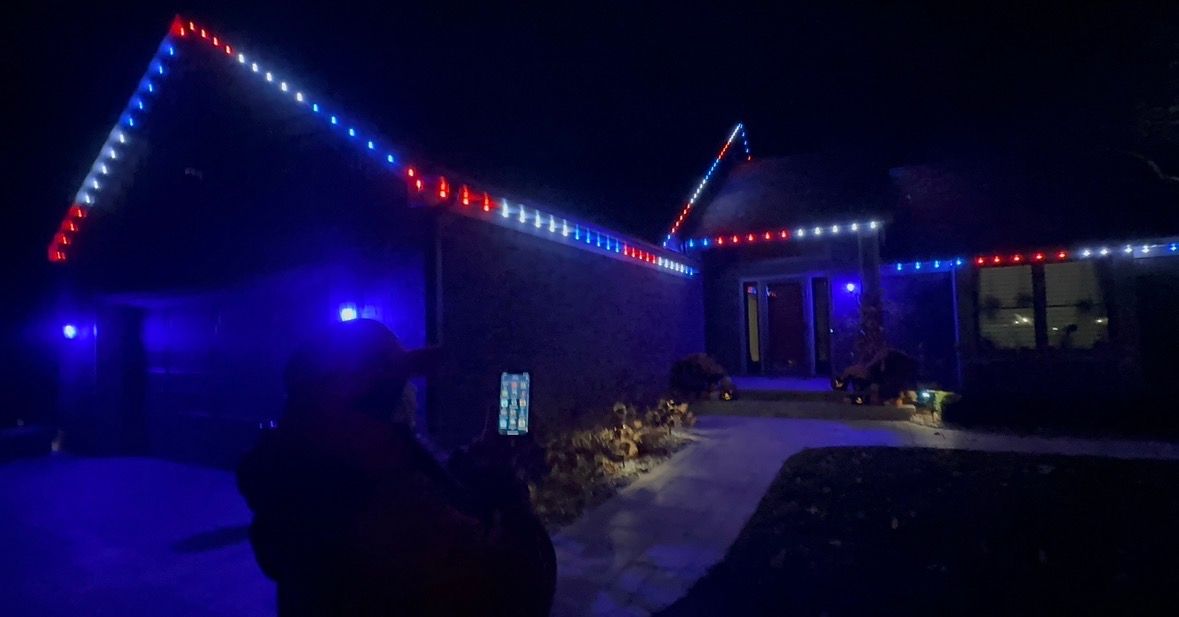 Red White and Blue permanent lighting commercial project in davison michigan 
