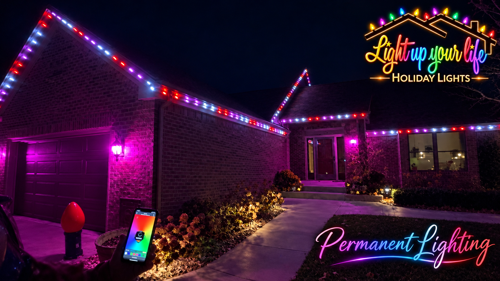 Permanent Lighting residential roofline. app controlled. Davison Michigan 