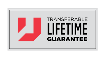 A transferable lifetime guarantee logo on a white background.