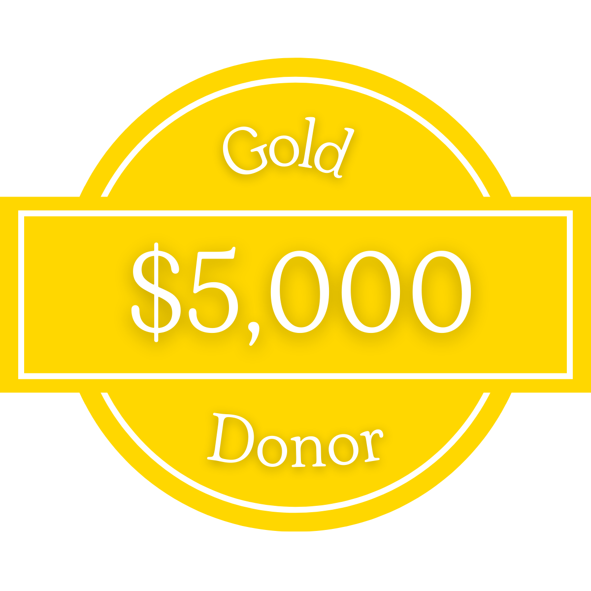 Gold donor badge: Yellow circle with white border. Rectangular bar reads 